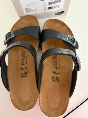 Birkenstock Black Two-Strap Buckle Sandals